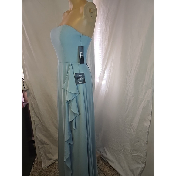 Lulus Small Strapless Maxi Dress Ruffle Turquoise Wedding Guest Formal Flowy - Picture 9 of 11